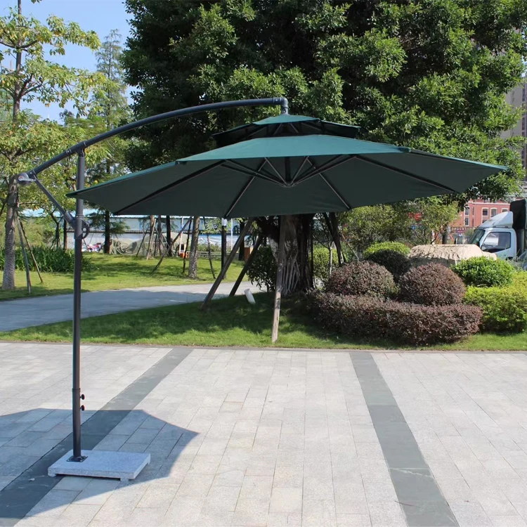 Outdoor Hanging Banana Umbrella Waterproof Cantilever Garden Beach Patio Sun Canvas Parasol Double Layer