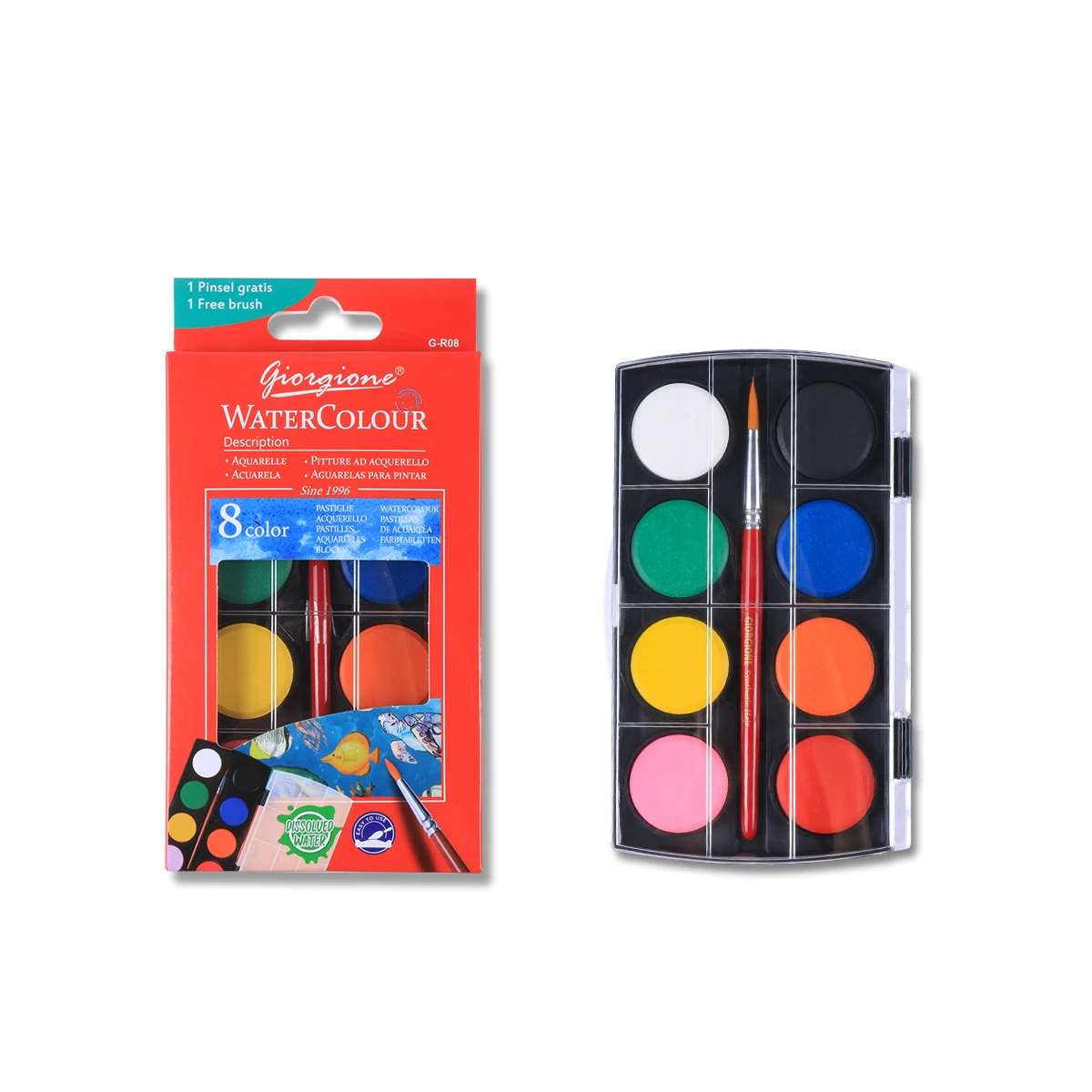 Giorgione 8 12 21 colors Solid Watercolor Paint Cakes set with Color box package free Paintbrush