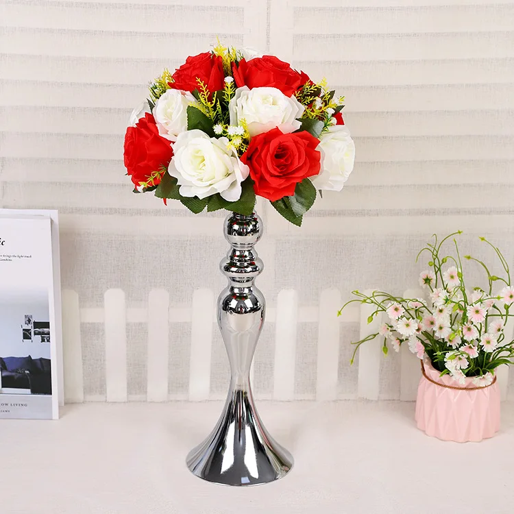 Best Selling Silver Vase Candle Holder Road Lead Table Centerpiece Metal Standing Candlestick Wedding Decoration