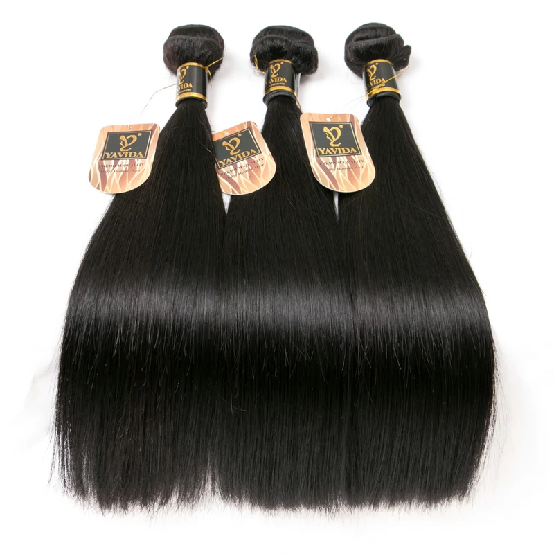 
free shipping brazilian human hair weave straight 3 bundles with lace closure 