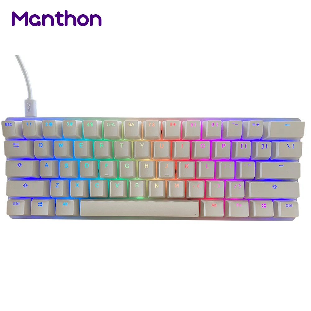 60% White Mechanical Gaming Keyboard With Gaterons Red Brown Switches