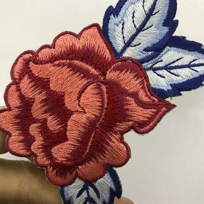 Custom 3D Flower Red Rose embroidery patches applique embroidery flower patches