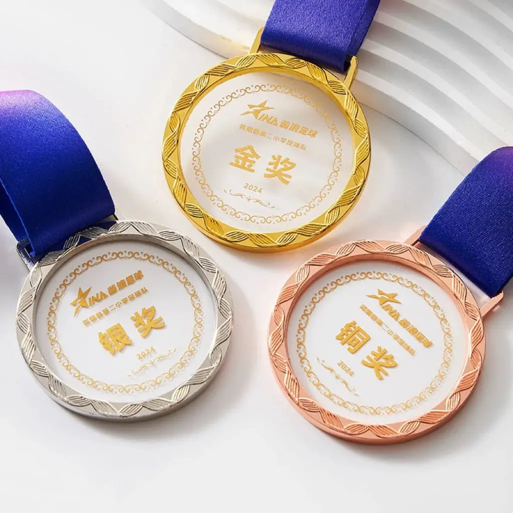 Wholesale Transparent Crystal Medal 3d Laser Engraved Football Sports Award Plaques Custom Crystal Medals