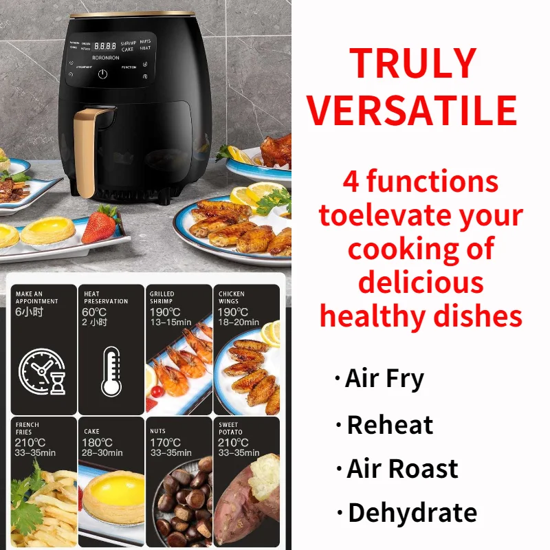 Household 1400W 6L 5L 3 In 1 Low Fat Cooking Pot Intelligent Timing Electric Hot Deep Air Fryer Digital