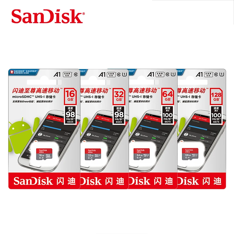  100% оригинальная SD-Карта SanDisk 16 ГБ 32 64 Гб 128 флэш-карты TF A1 Ultra / A2 Extreme Pro класс