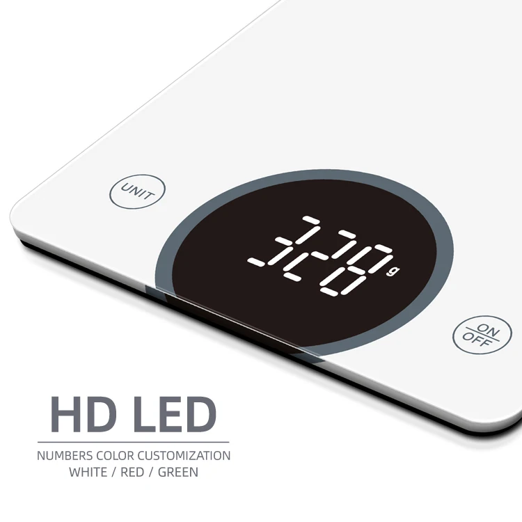 Custom 5 KG 10KG LED Display Glass Digital Weight Scales Electronic Kitchen Food Weighing Scale