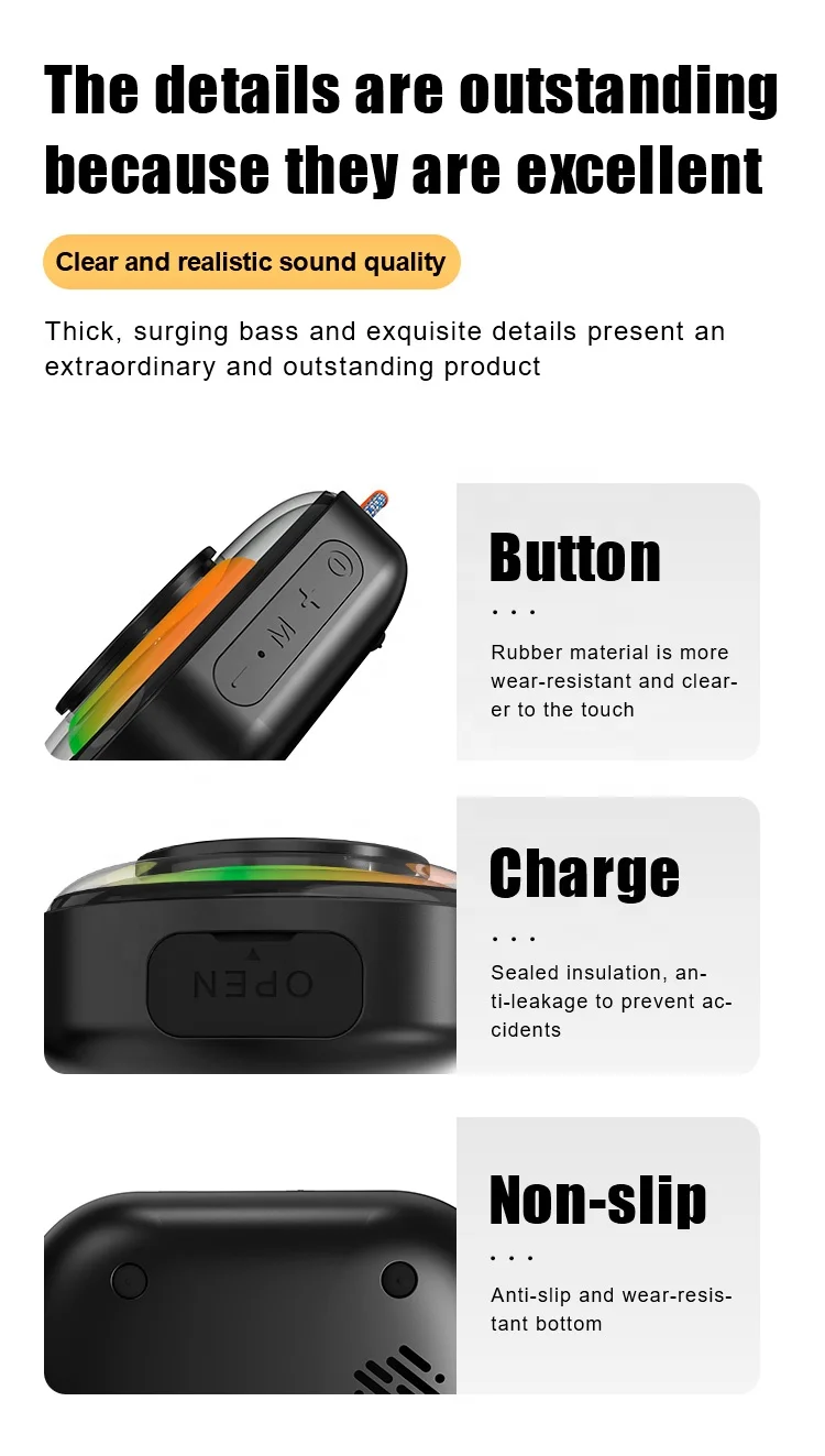 Custom For Amazon hot selling 2023 Outdoor Sports Waterproof Portable Wireless Bluetooth 5.3 LED Night Light Subwoofer Speaker