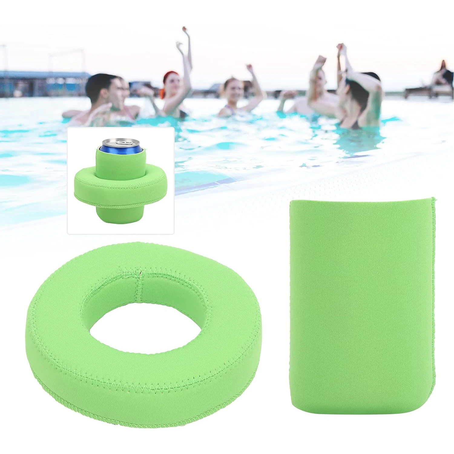 Custom Neoprene Float Cup Holder Beer Bottle Sleeve Swimming Pool Drink Can Support Rope Water Park Surface Floating Can Sleeve