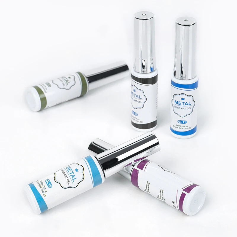 Painted Metallic nail art Gel Nail Polish Set 12 Colors Platinum Metal Liner Gel Champagne Glitter Glow in the Dark Luminous Gel