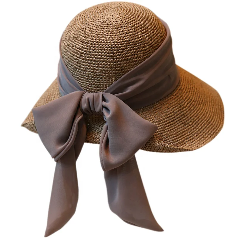 New Hot Selling Solid Women Beach Hats Straw Hat Foldable Beach Sun Hat Roll Up Striped Straw Women