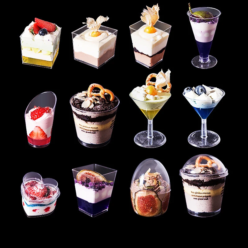Plastic Dessert Cups With Spoons Disposable Appetizer Cups for cocktail with Tasting Spoon