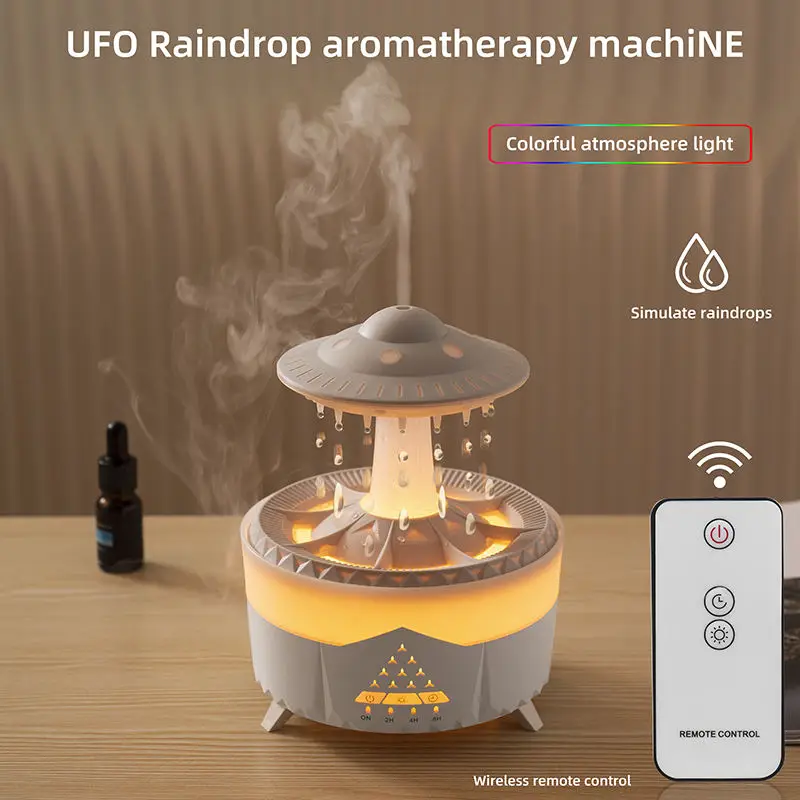 350ml 7-color LED light UFO raindrop fragrance diffuser Humidifier night light ultrasonic remote control