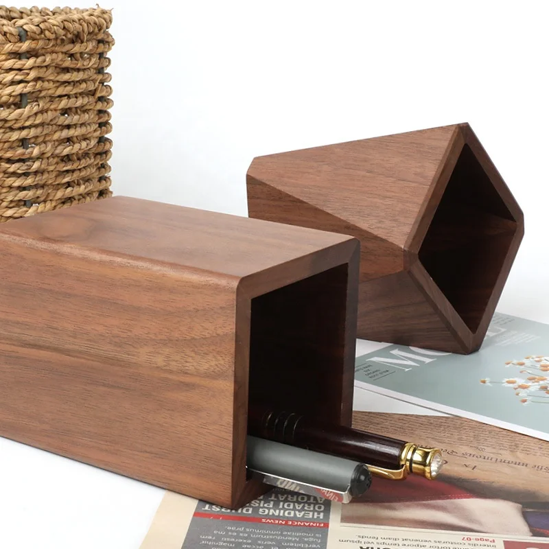 Office Desk Pen Pencil Holder Bamboo Wood Pen Holder Creative Black Walnut Pen Pencil Holder
