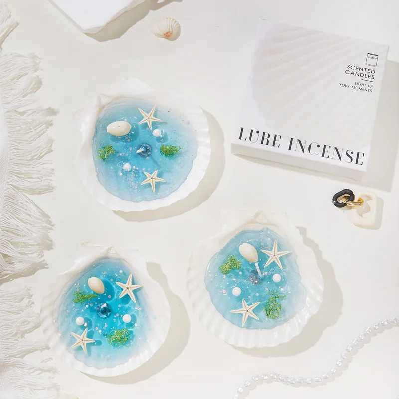 Holiday Ocean Seashell Base with Candles With Jelly Wax For Wedding Home Gift