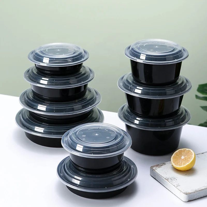 American Style Round Bento Lunch Box Microwave Food Container With Lid Plastic Food Container for fast food fruit noodle