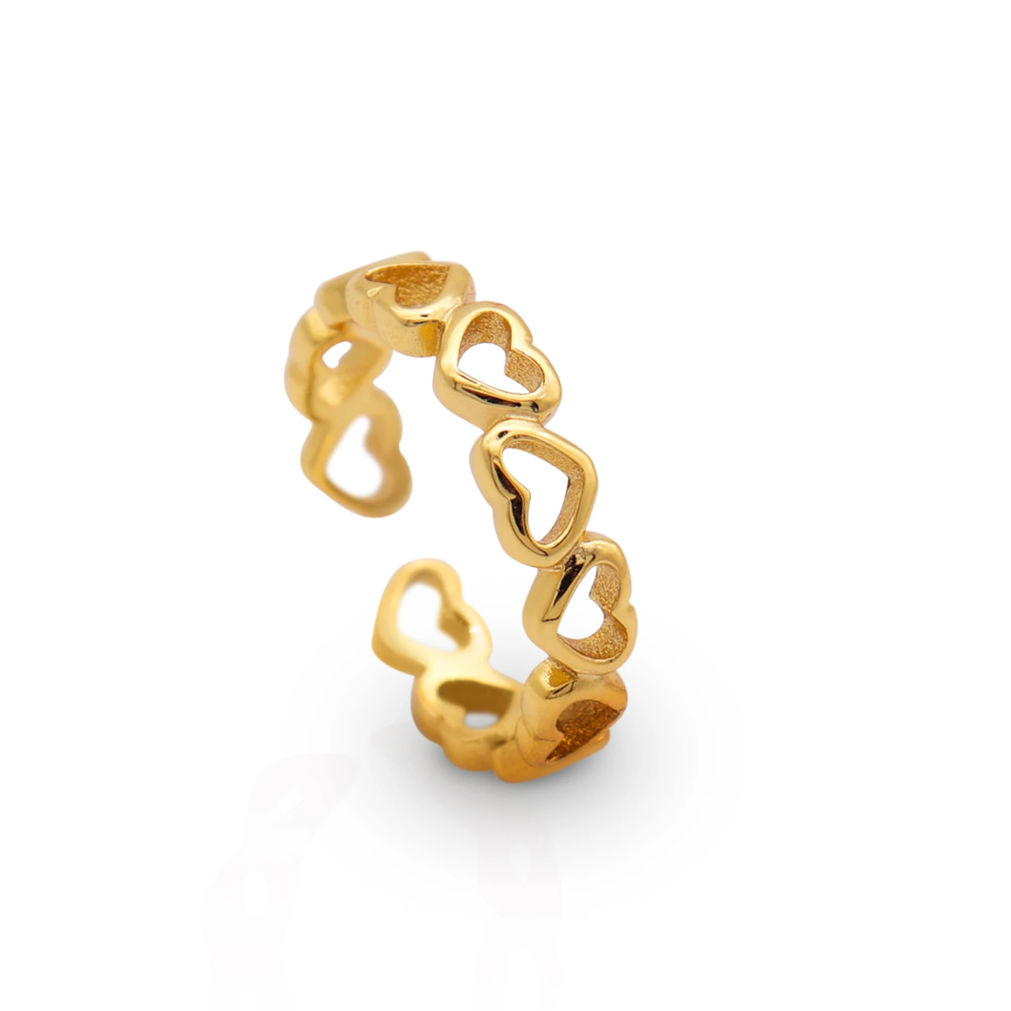 Chris April retro 925 sterling silver gold plated simple heart hollow finger ring