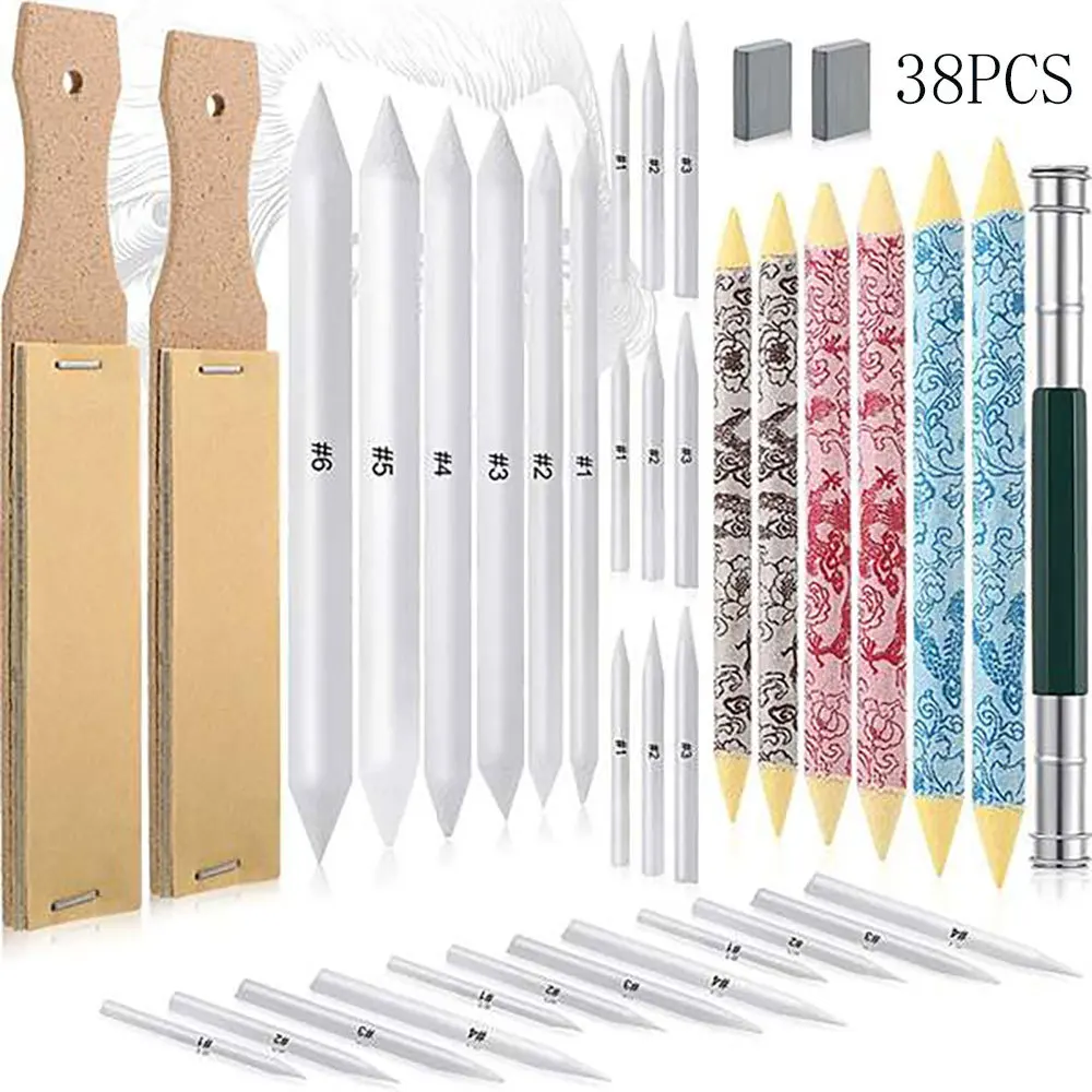 Cross-border, 38-piece set of sketch painting tools, paper eraser, plastic eraser,  art supplies