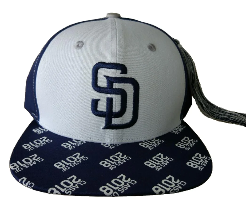 Unisex New Snapback Closure Flat Brim Acrylic Cap 3D Embroidery Logo with Tassels Decor Casual Sports Baseball Top for All Ages