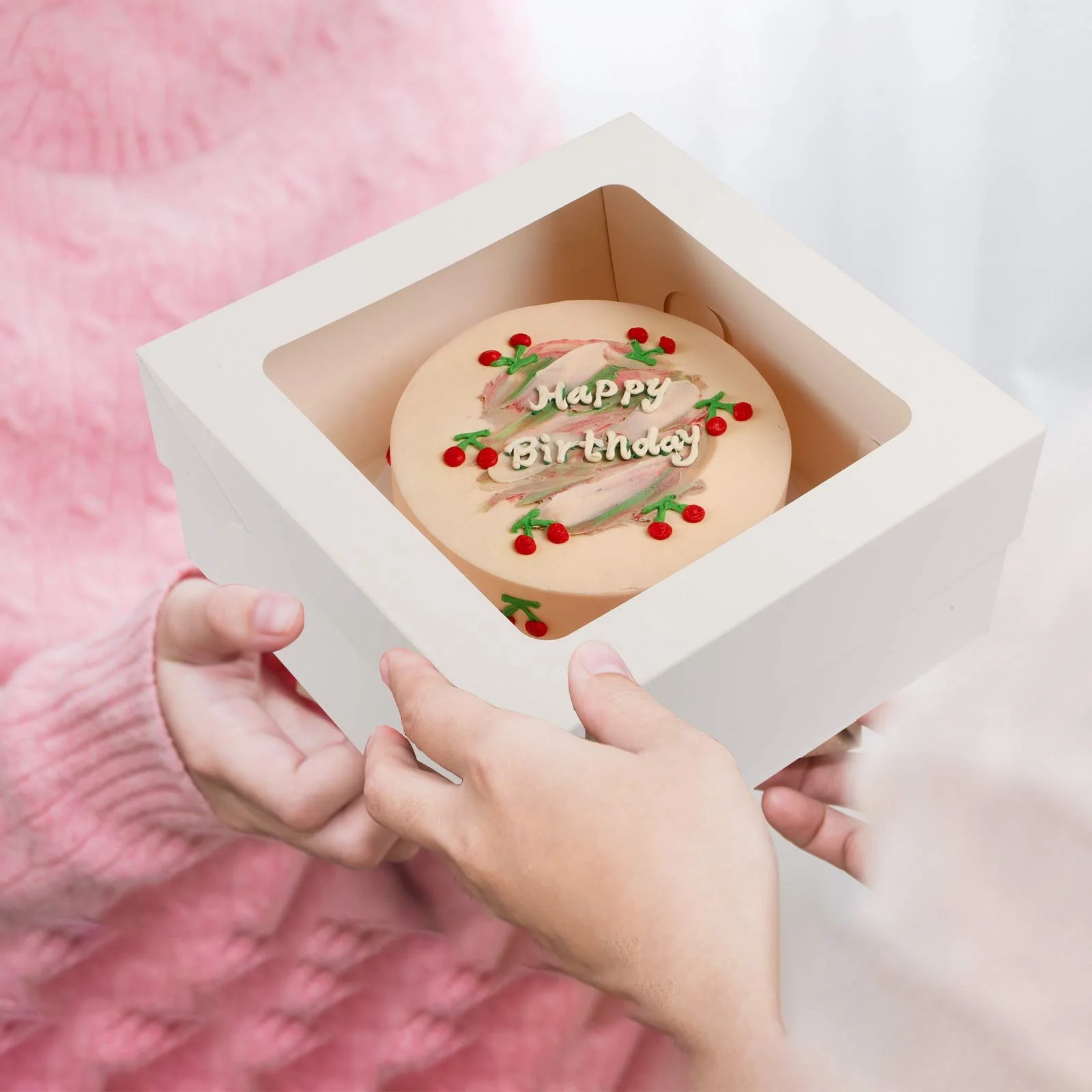 Cake Boxes in Bulk 12 x 12 x 6 inch Bento White Simple Basque Cheese Cake Boxes with Window Pastry Cupcake Muffin Cake Box