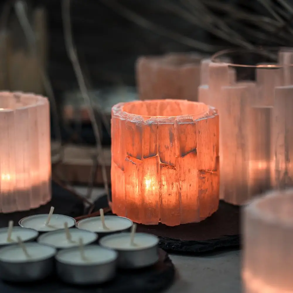Creative natural crystal stone himalayan salt candle holders