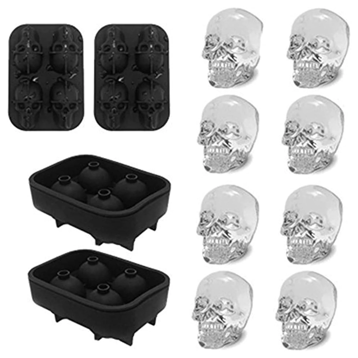 Ice Cube Tray 3D Skull Ice Mold Easy Release Silicone mold 4 Cute and Funny Ice Skull for Whiskey Cocktails and Juice Beverage