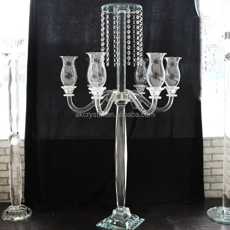 New style tall Clear acrylic Candle Holders wedding centerpiece crystal 5 arms candelabra for party and mariage decoration