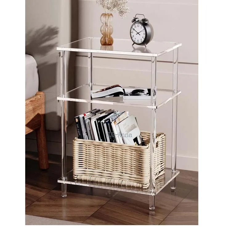 Square Nightstand Living Room Small Spaces Bedroom Clear Acrylic Bedside Table Coffee Table