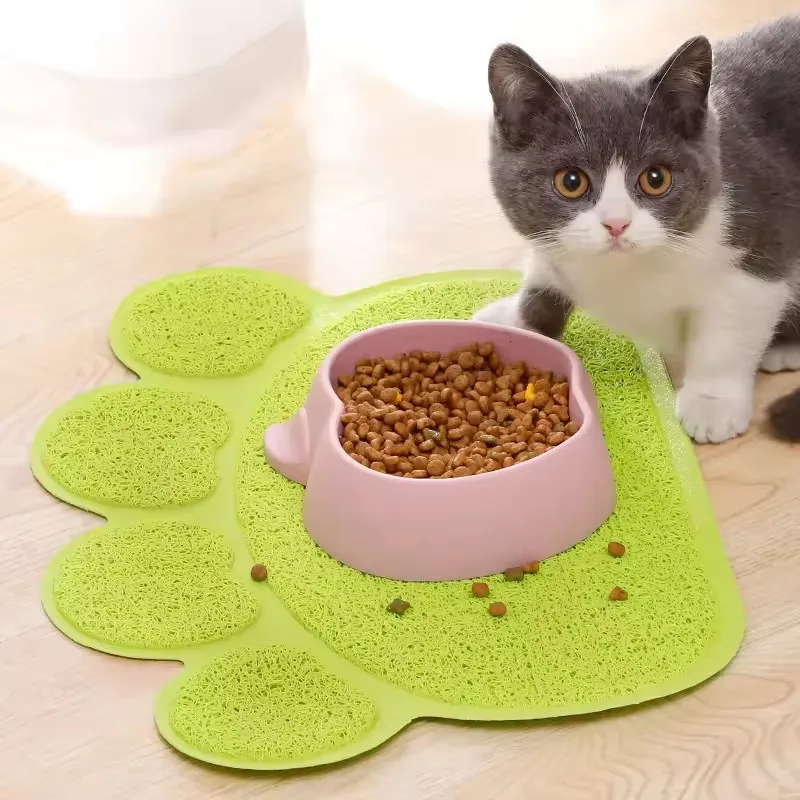 Xianchanpets PVC Pet Placemat Custom Logo Floral Animal Pattern Waterproof Cat Litter Mat Paw Shape Cat Dish Bowl Dogs Cats Silk