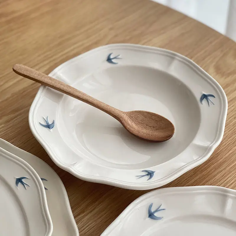 Korean INS New Swallow Float Plate Party Ceramic Plate Dish Literary Breakfast Plate Minimalist The Cartons Porcelain Retro Home