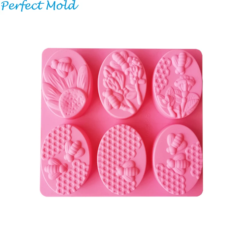 Stock handmade making 3d bee oval mould custom logo silicone rubber personalize homemade hand made soap mold