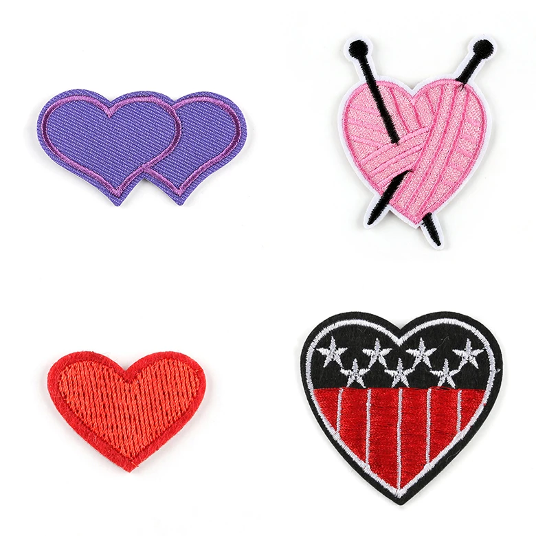 Bulk Wholesale Personalized Fabric Embroidery Heart Shaped Sewing Patches For Clothing Embellishments