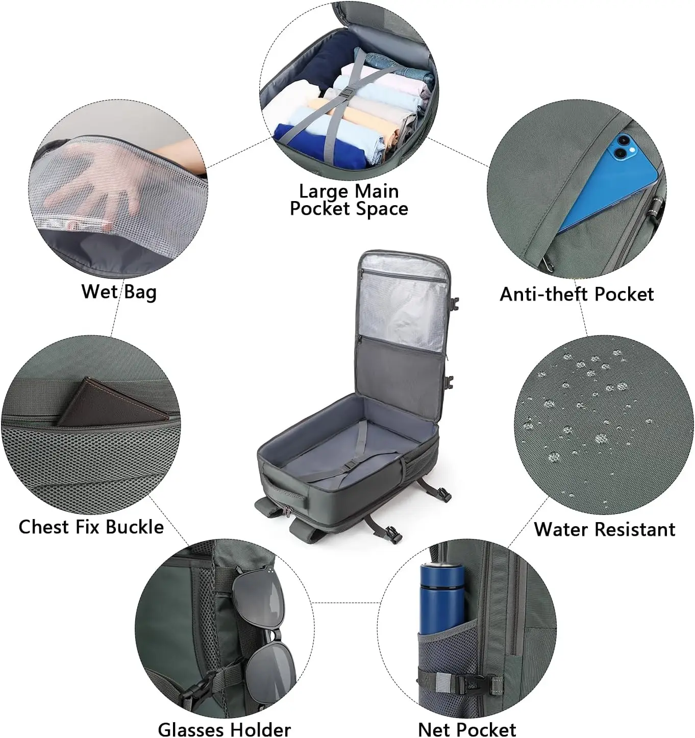 Large Waterproof Convertible Personal Item Flight Approved College Travel Backpack Laptop Carry On Backpack  for Men & Women