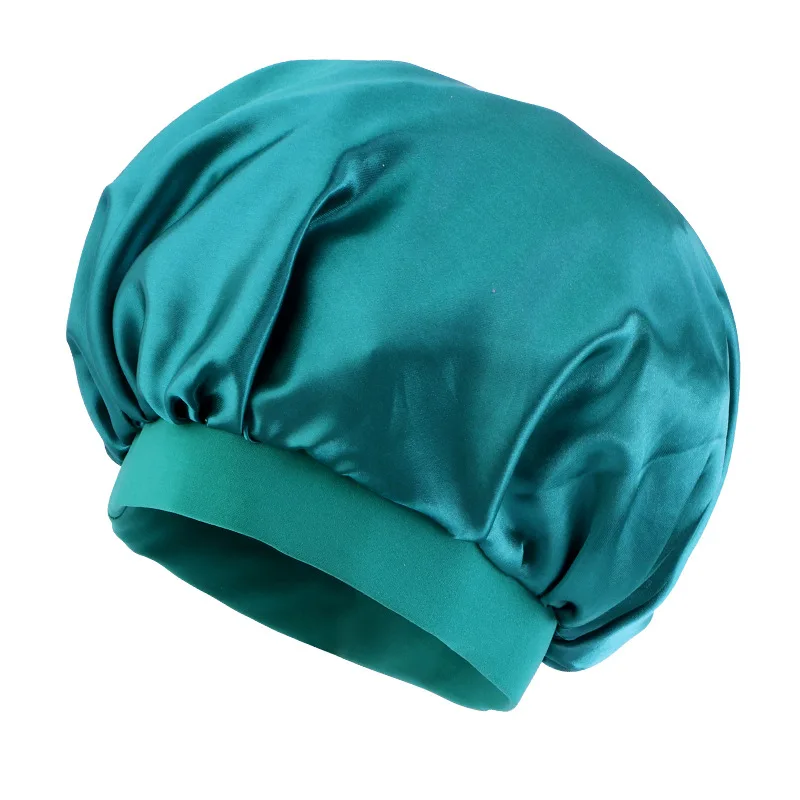 2022 Manufacturer Bath  Waterproof Satin ShowerCap with Elastic Dual Layer PE Fabric Inner Women BathCap Custom Reusable