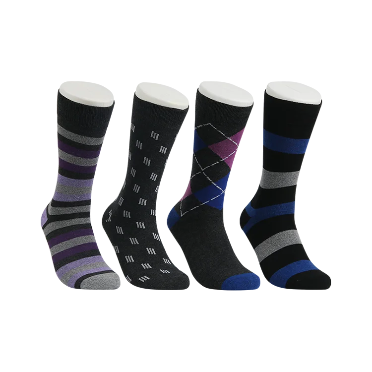 wholesale mens polyester cotton black gray color argyle plaid polyester business men dress socks sox crew Leisure socks
