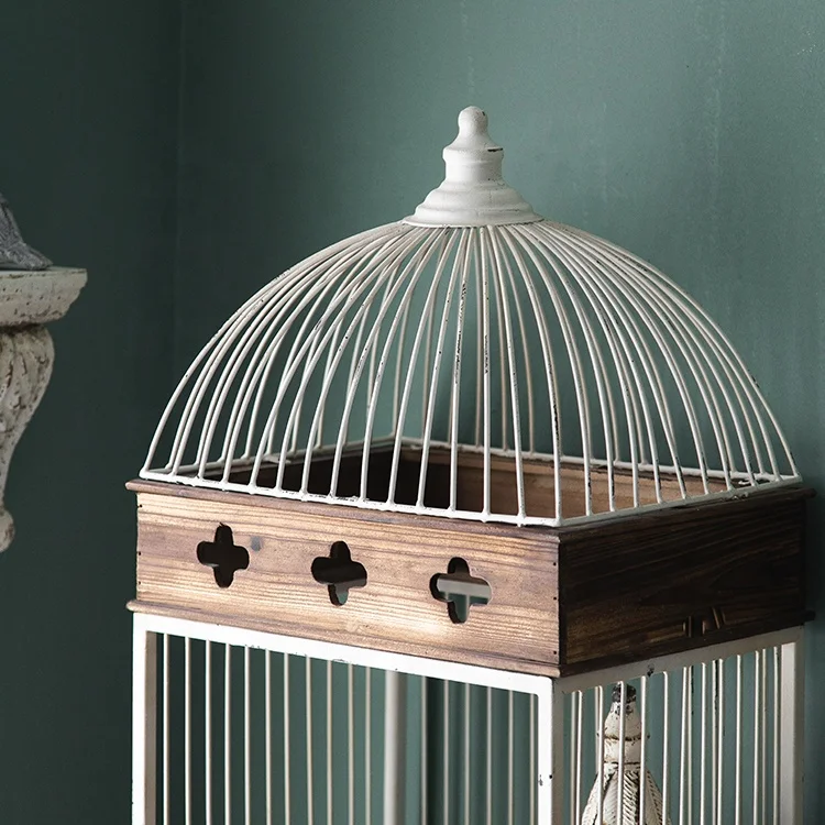 Creative Design Multifunctional Birdcage Shape Bookcase Retro White Iron Wire Display Storage Rack Floor Display Shelf