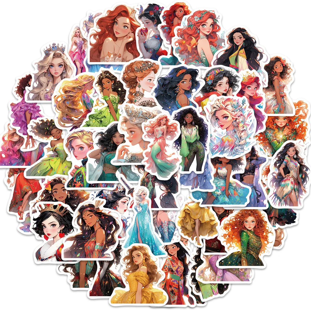 50PCS  cartoon Disneyprincess sticker Vinyl Waterproof cute sticker DIY Decorations for girls netbook