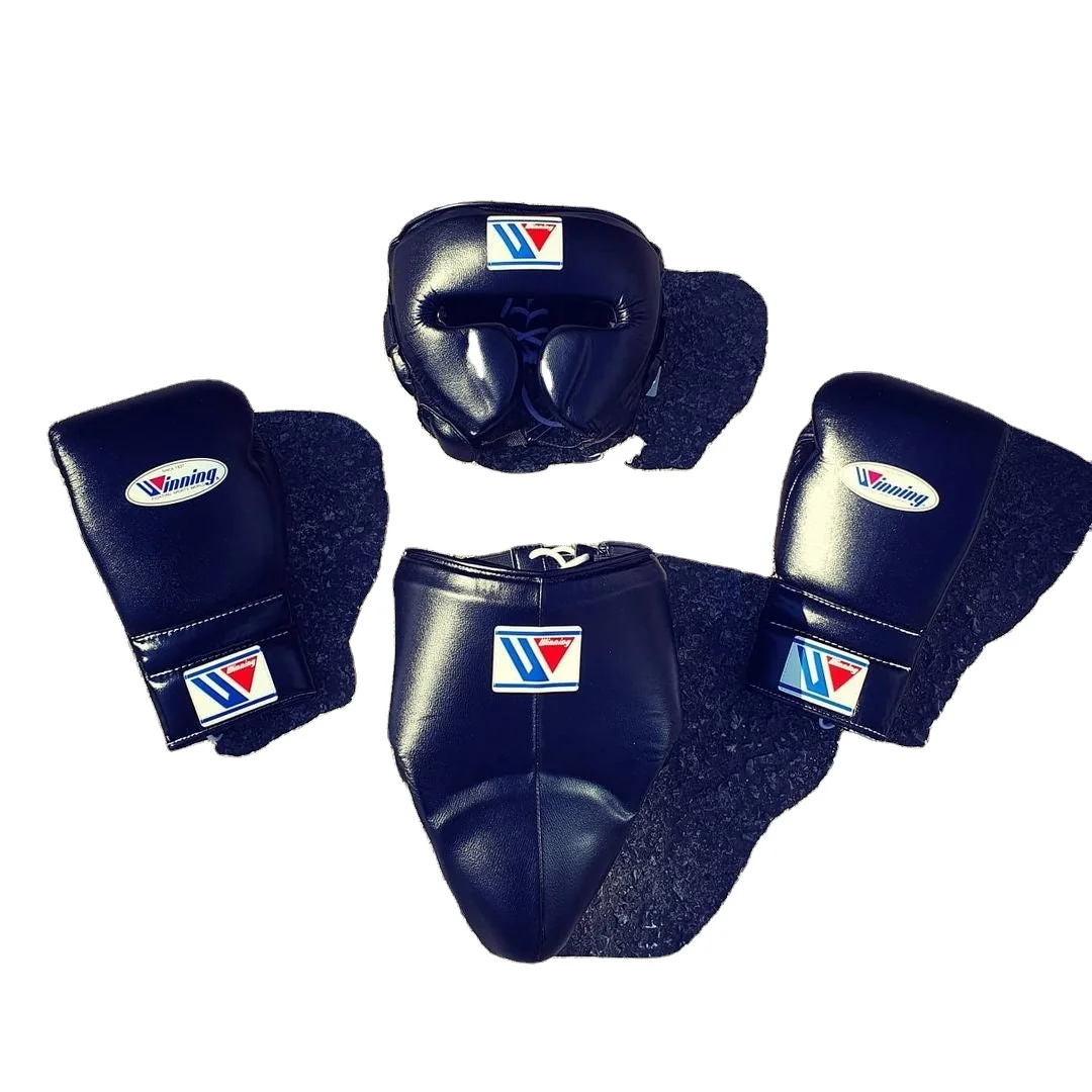 New Professional Winning Boxing Gloves Gear Leather Set Head Guard Groin Guard Protection Profession Sparring set