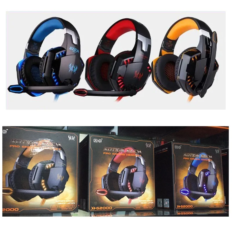 Wholesale China factory price G2000 Noise Cancelling Gaming Headphones with Mic Led Light Over Ear Wired Headset For PC Game