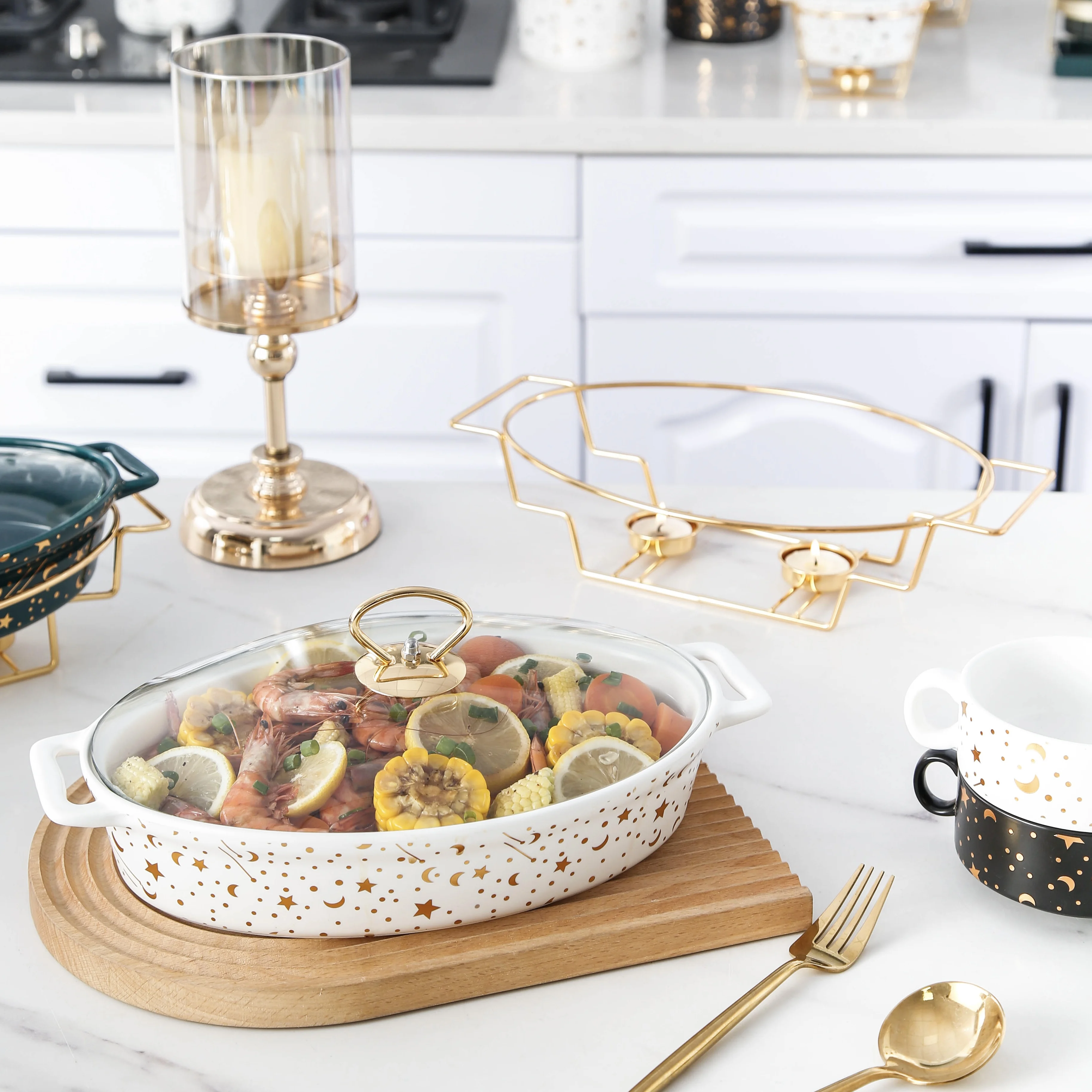 Marble Gold Pattern Nordic Binaural Ceramic Pot soup Pot Bowl Tableware Creative Casserole