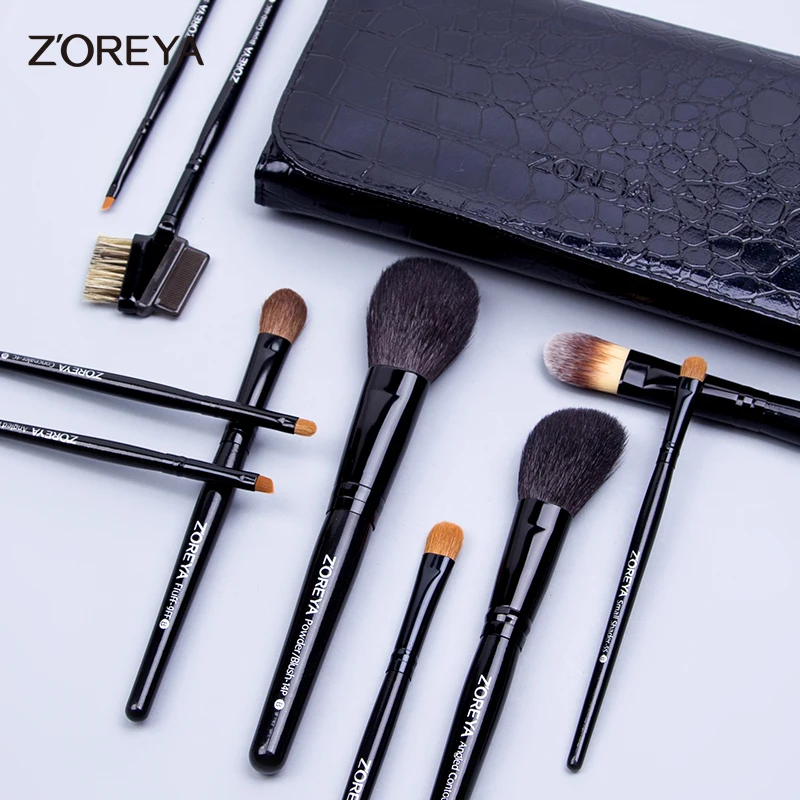 Professional 10 Pcs black  Vegan Cruelty  Soft Bristles Hair makeup cosmetic brush set with bag