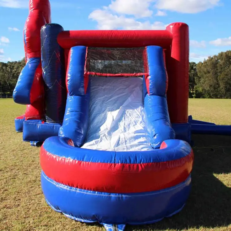 commercial kids obstacle game combo castle inflatable bouncy slide jump spiderman bounce house