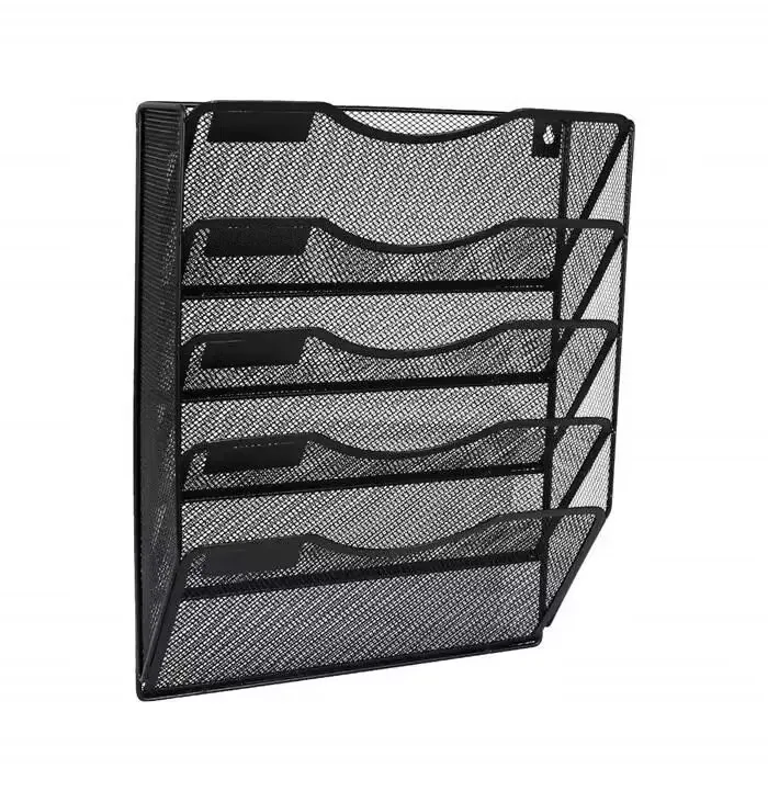 Factory Price Black Metal Mesh 5 Pockets Hanging Wall File Organizer