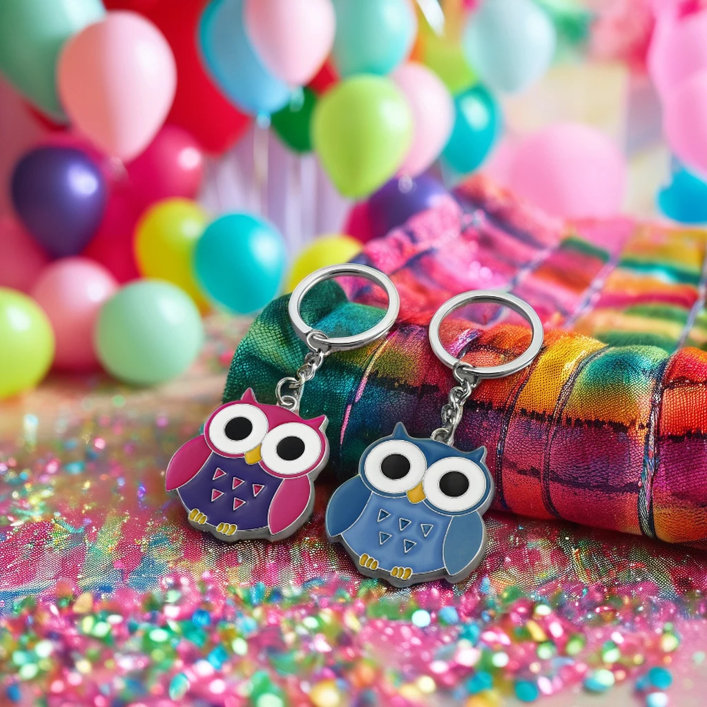 Owl Kitten Cartoon Metal Keyring New Designed Zinc Alloy Carabiner Keychain for Car Bag Pendant Decoration UV Printed Gift