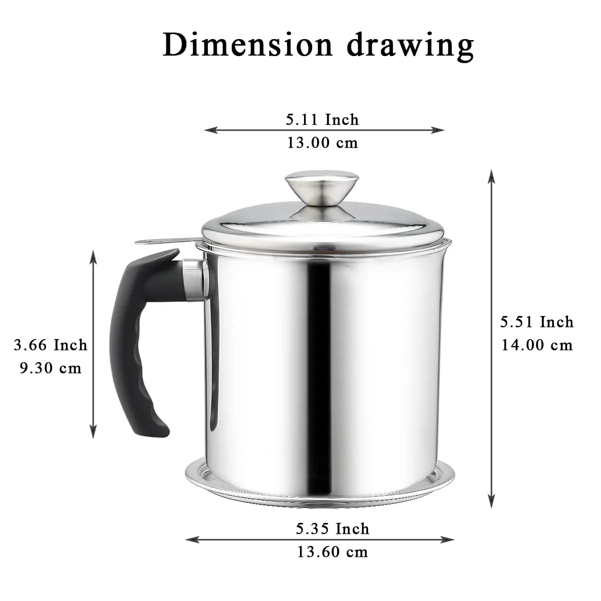 Kitchen Frying Oil Separator Filter Pot 18/8 SUS304 Oil Storage Cup Bacon Grease Container with Fine Mesh Strainer