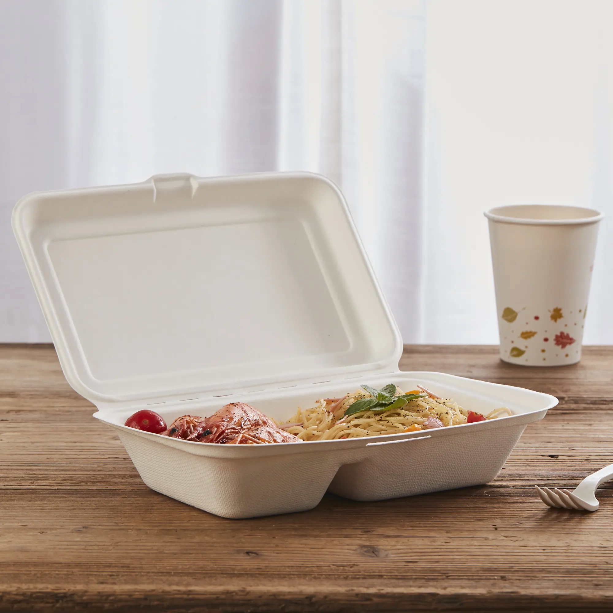 
Takeaway Food Packaging 2 Compartment Fried Chicken Container 