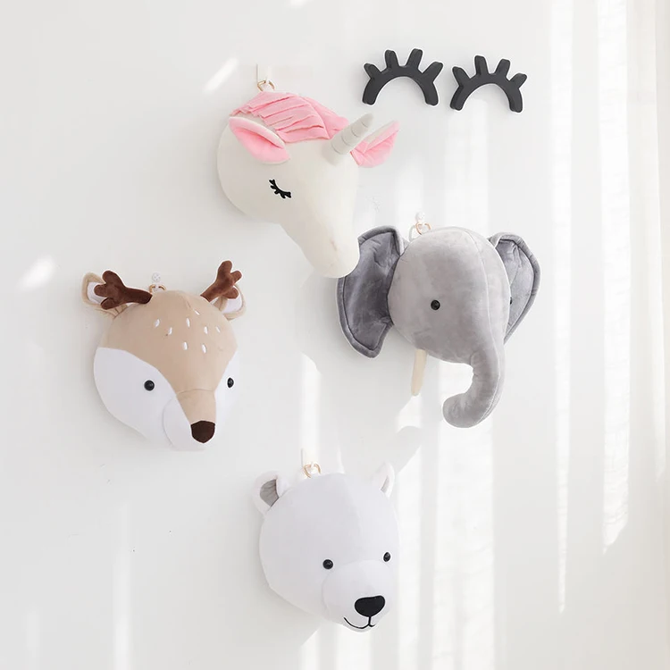 Good Selling Room Wall Stuffed Animal Decor Ins Design unicorn Elephant Deer Head Plush Toys