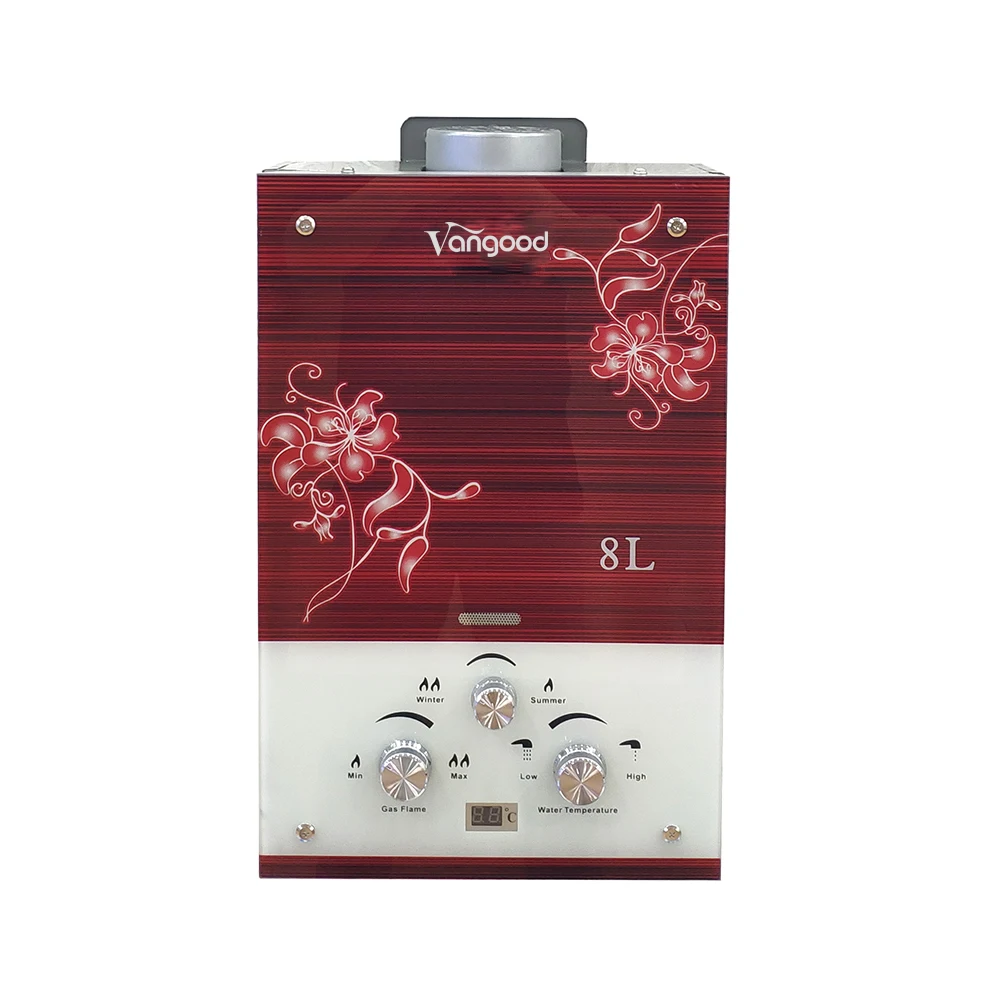 Лучшая цена, низкий ватт, цветной стеклянный вертикальный газовый гейзер, ручной душ, мгновенный нагреватель горячей воды