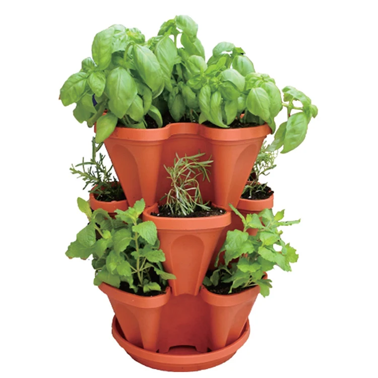 Wholesale Colorful Garden Tower Pot Stackable Flower Pots Lightweight Colorful Garden Plastic Plant Pots Tower Shape CLASSIC