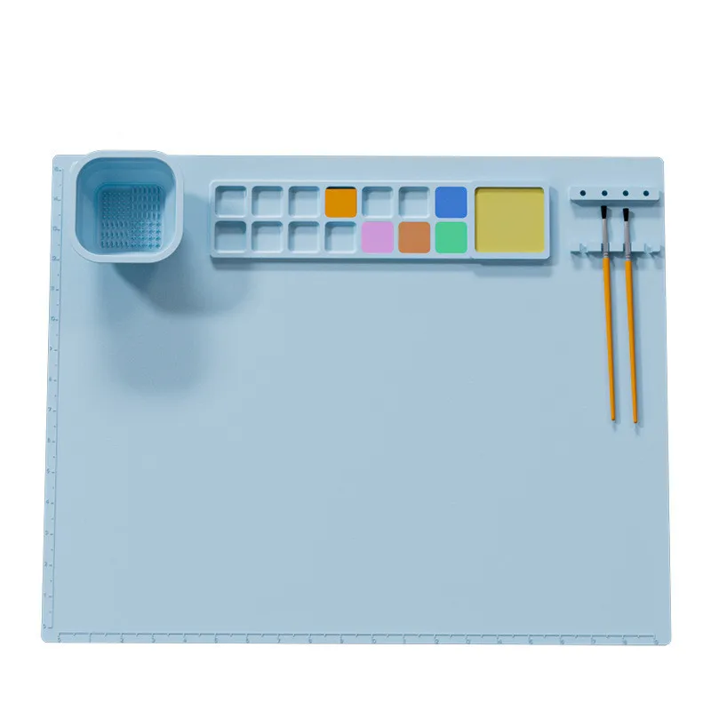 School Children Kids Suction Cup Reusable Silicone Drawing Pad Mat With Folded Cup Art Silicone Painting Mat