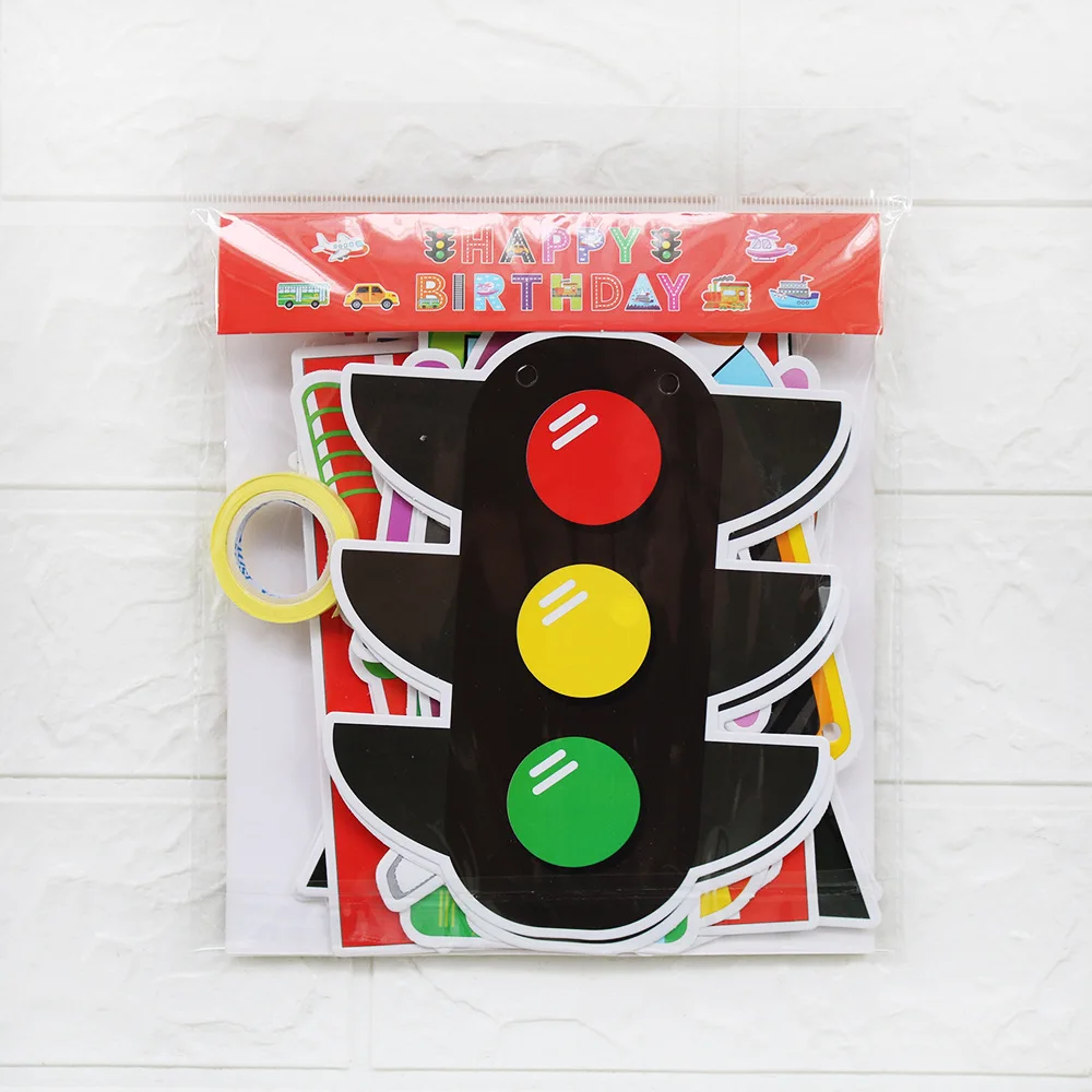 
Airplane Car Excavator Ship Transporter Theme Letter Happy Birthday Banner Flag Children Favor Party Flag Supplies 